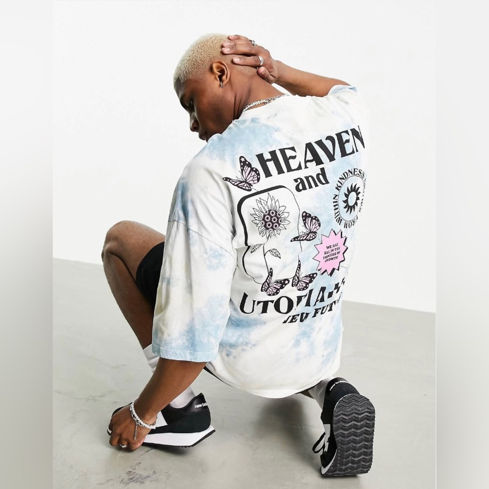 ASOS DESIGN oversized t-shirt in washed blue tie dye with back print